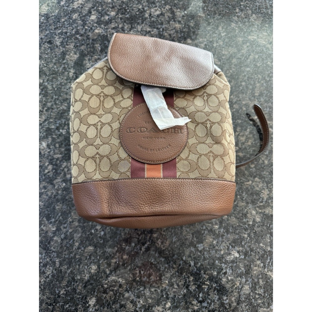COACH DEMPSEY‎ DRAWSTRING BACKPACK IN SIGNATURE JACQUARD with PATCH & STRIPE NEW